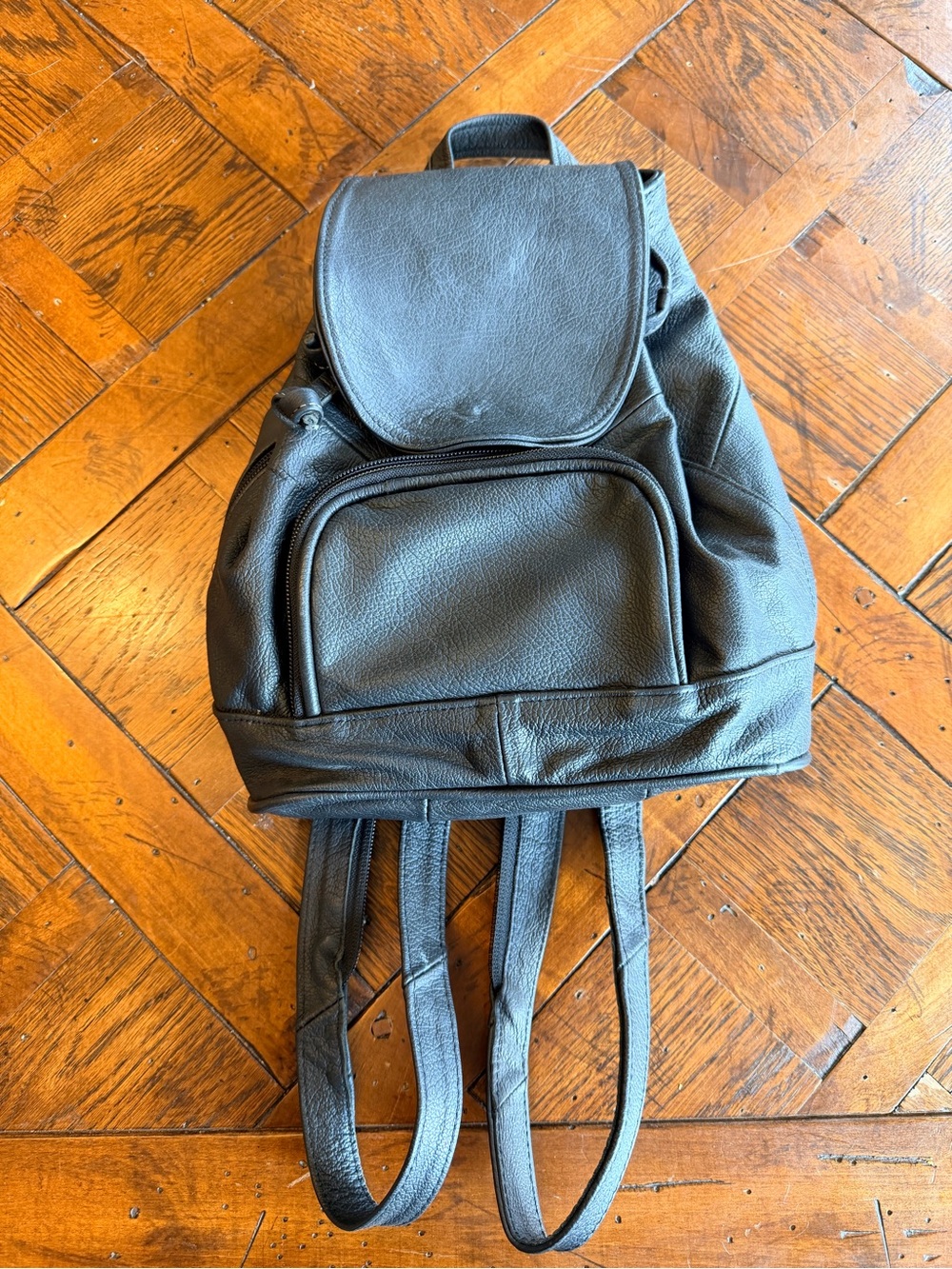 Black Leather Backpack - Minimalist Everyday Bag